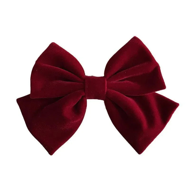 Ornaments Korean Style Hair Clip Hair Clip Women Hair Pins Velvet Bow Barrettes - Wine Red