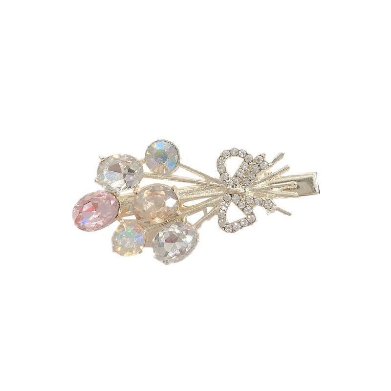 Fashion Women Crystal Hair Clip Barrette Rhinestone Flower Spring Pearl Hairpins - B