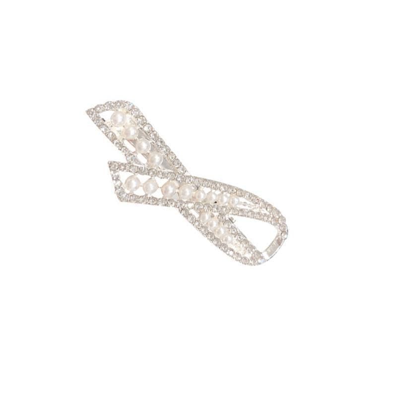 Fashion Women Crystal Hair Clip Barrette Rhinestone Flower Spring Pearl Hairpins - A