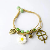 Flower Pendant Waxed Thread Rope Ceramic Beaded Wristband Bracelet Birthday Gift - Design 1