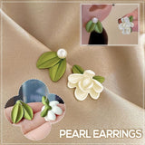 Asymmetrical Pearl Flower Stud Earrings 925 Silver Needle Summer Leaf Design