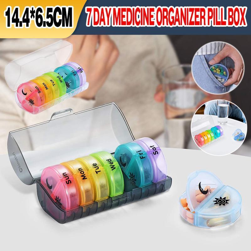 7 Day Weekly Case Dispenser Medicine Tablet Organizer Storage Container Pill Box - Black
