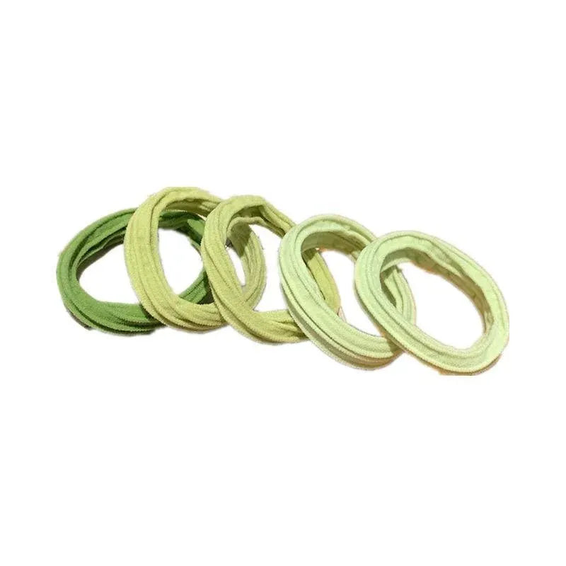 5PCS Girls Hair Bands Gradient Colour Rope Ring Elastic Hairband Ponytail Holder - Green-5PCS