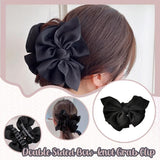 Large Double-Sided Bow-Knot Hair Claw Clip Women Stylish Big Shark Clip Black