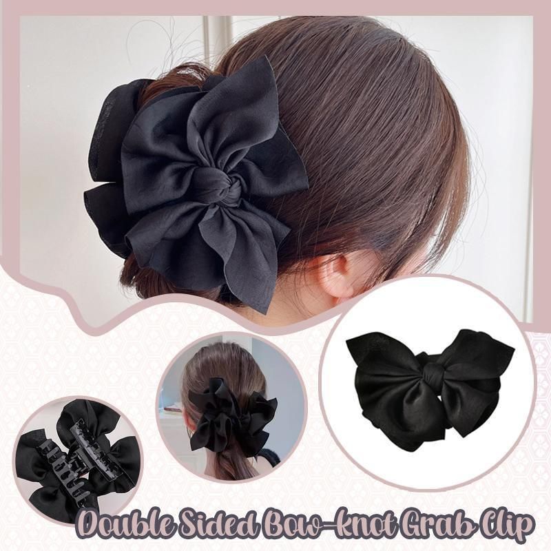 Large Double-Sided Bow-Knot Hair Claw Clip Women Stylish Big Shark Clip Black