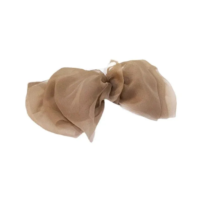 Large Tulle Bow Hair Clip Women Hair Clip Arty Headdress Gifts Ponytail Party - Khaki