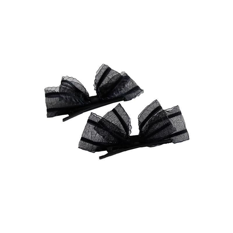2PCS Women Hair Clip Side Bow Knot Barrettes Hairpin Party Headdress Gifts Lace - Black