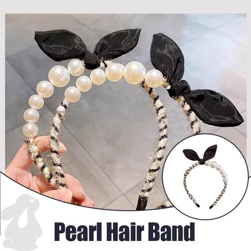 Women Girl Retro Rabbit Ear Pearl Party Headband Hair Head Band Hoop Short Hair