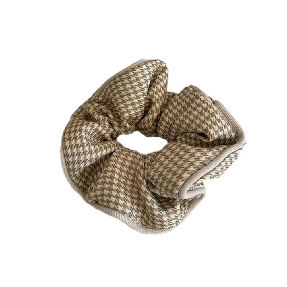 Women Large Scrunchies Plaid Hair Bands Elastic Hair Tie Rope Ring Ponytail Gift - Khaki