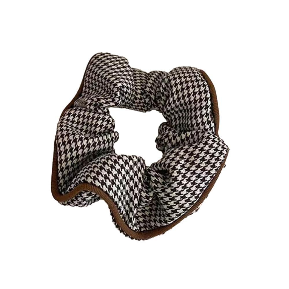 Women Large Scrunchies Plaid Hair Bands Elastic Hair Tie Rope Ring Ponytail Gift - Coffee