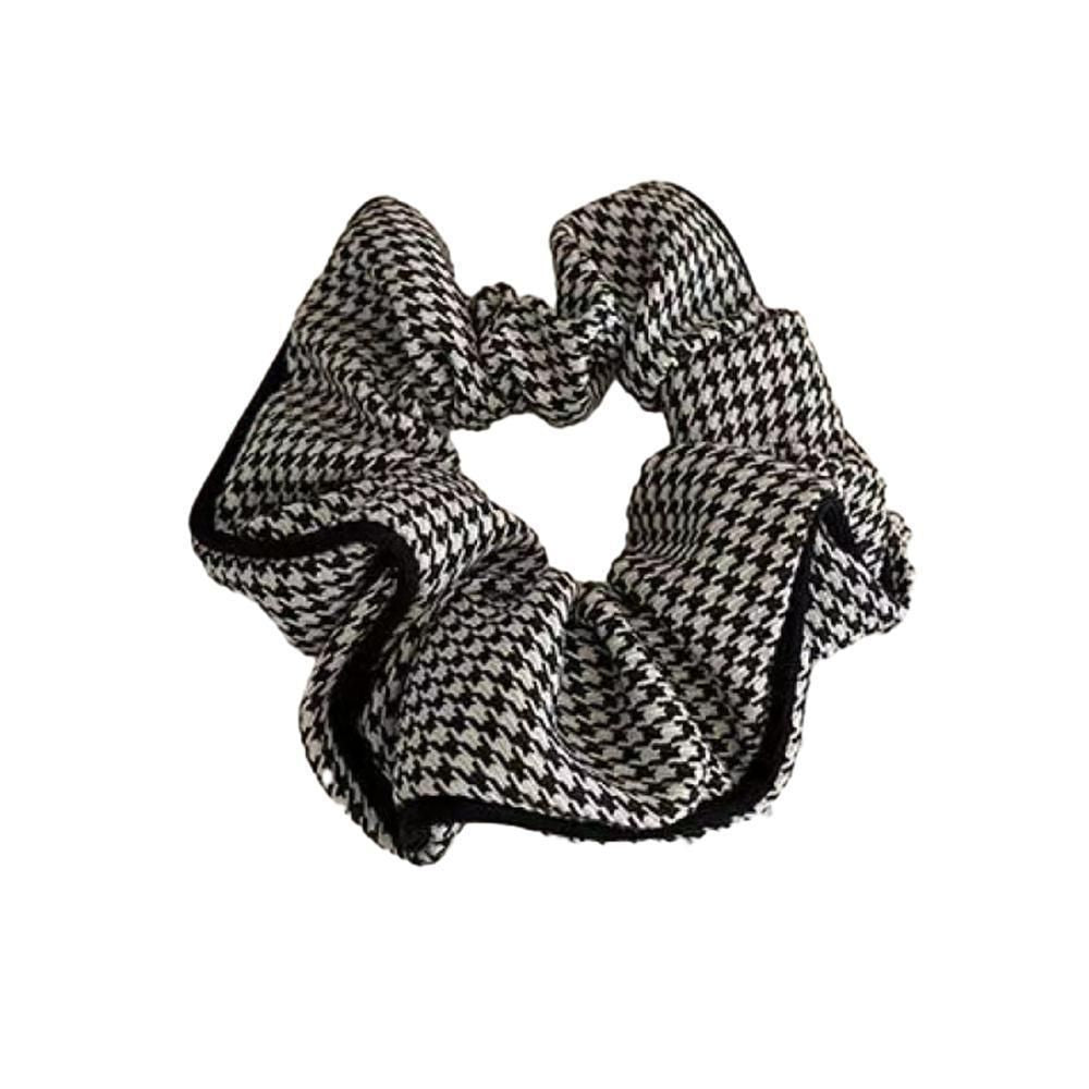 Women Large Scrunchies Plaid Hair Bands Elastic Hair Tie Rope Ring Ponytail Gift - Black