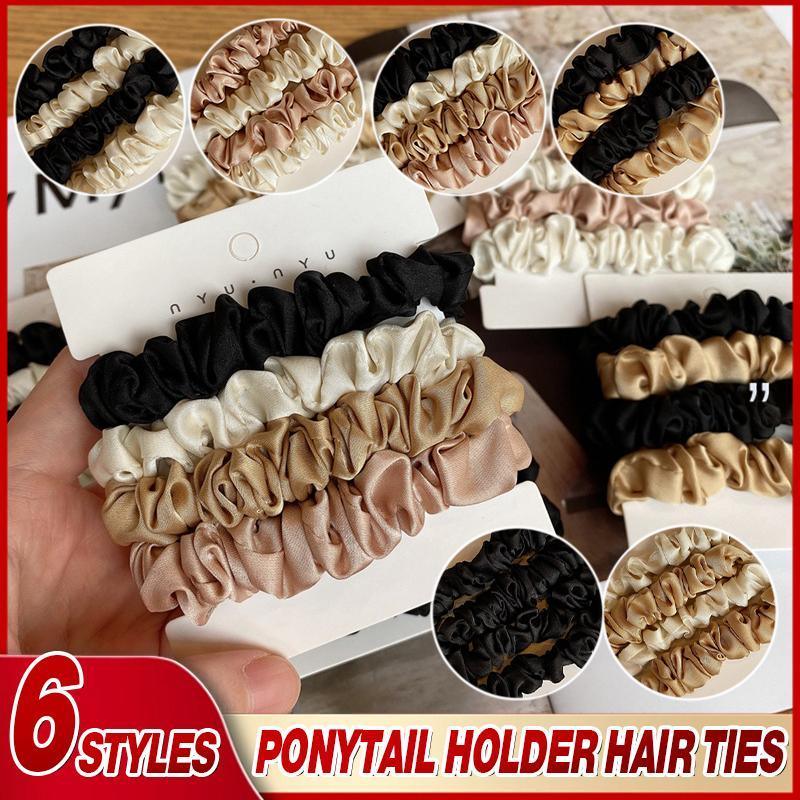 4Pcs/Set Silk Satin Small Scrunchies Ponytail Hair Ties Hair Rope Rubber Bands - A