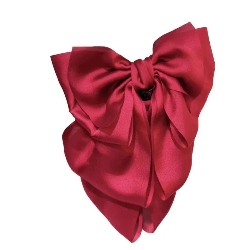 Women Girls Elegant Long Bow Hairpin Large Ribbon Hair Clip Hair Accessories - Red