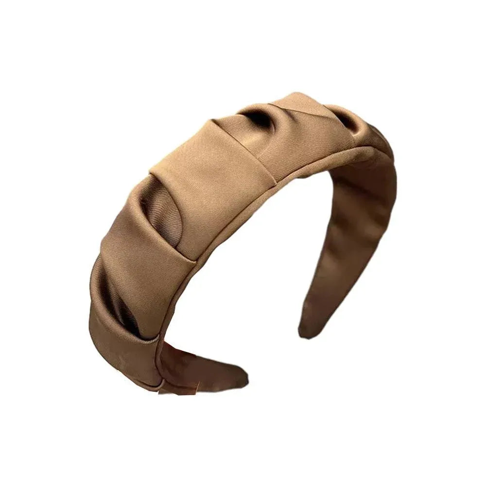Women Headband Hairband Ruched Ruffle Headband Headwear Hair Band Hoop Fashion - Coffee