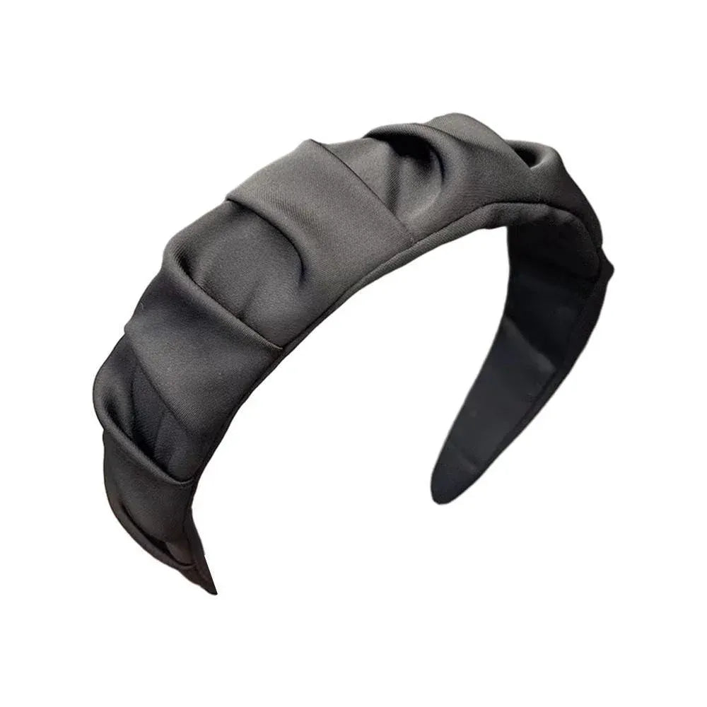 Women Headband Hairband Ruched Ruffle Headband Headwear Hair Band Hoop Fashion - Black