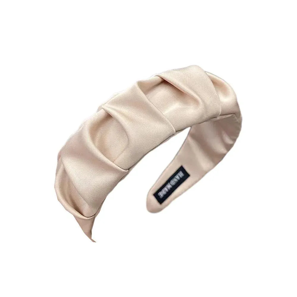 Women Headband Hairband Ruched Ruffle Headband Headwear Hair Band Hoop Fashion - Beige