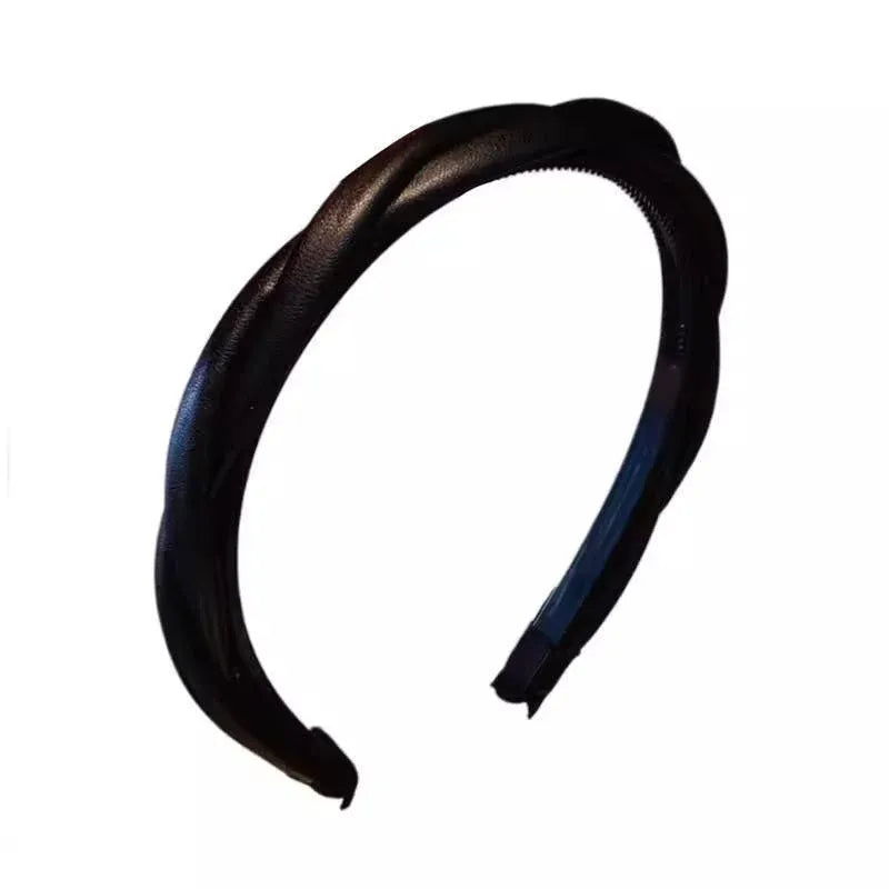 Women Girls Boho Chic Braided Synthetic Leather Hair Headband Head Band Hoop - Black