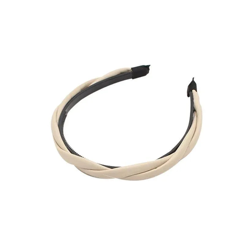 Women Girls Boho Chic Braided Synthetic Leather Hair Headband Head Band Hoop - Beige