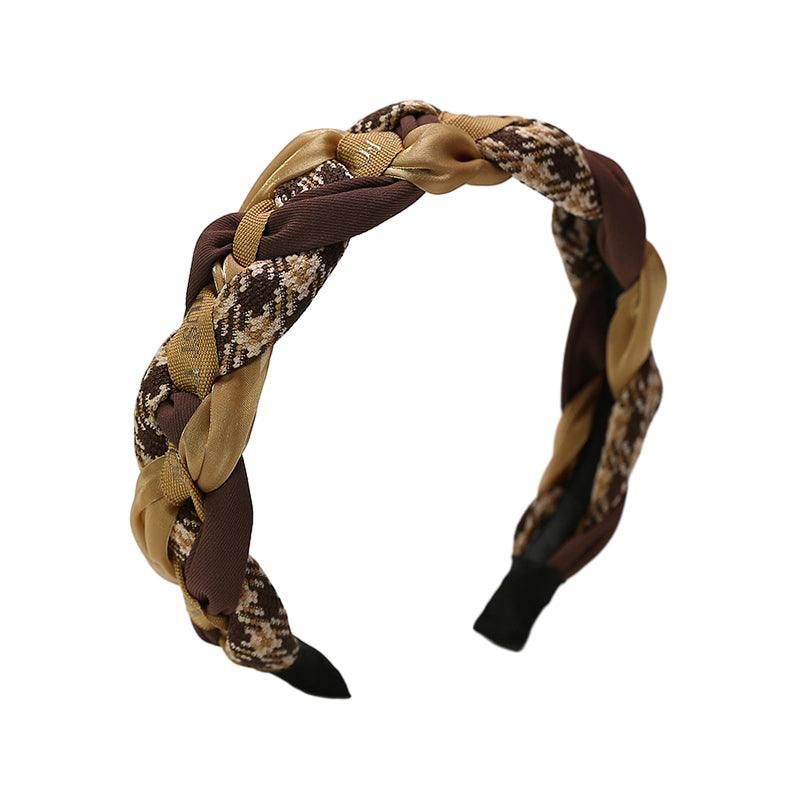Women Retro Hair Hoop Fried Dough Twist Headband French College Style Hair Clip - Coffee