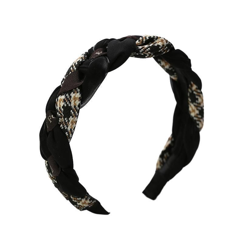 Women Retro Hair Hoop Fried Dough Twist Headband French College Style Hair Clip - Black