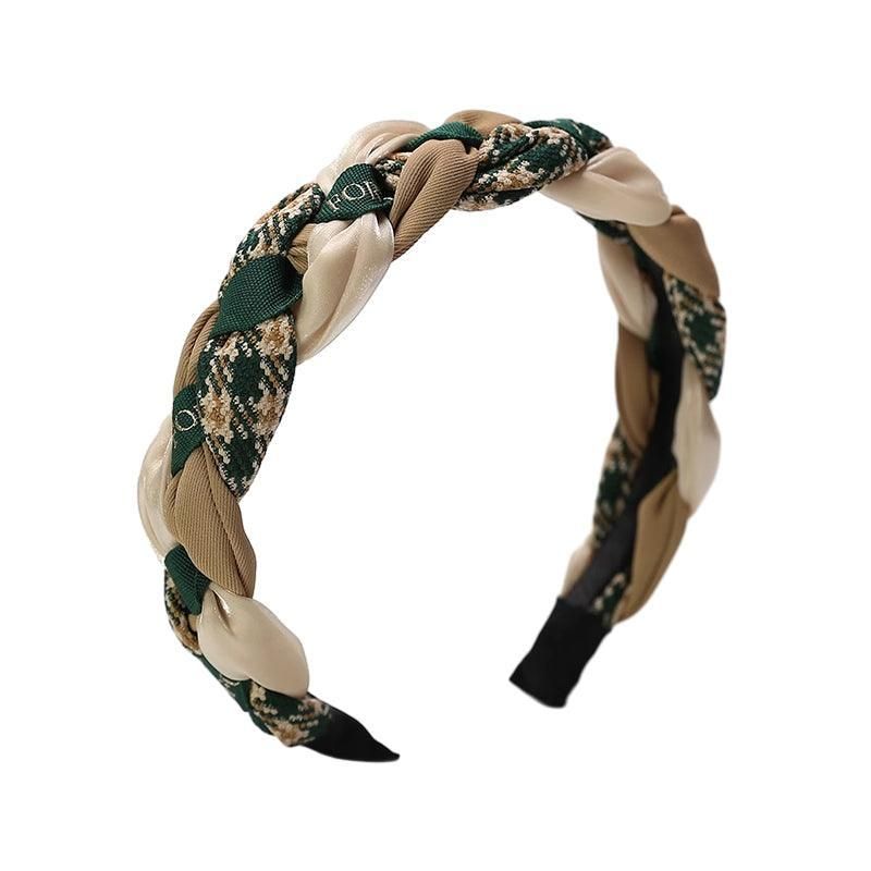 Women Retro Hair Hoop Fried Dough Twist Headband French College Style Hair Clip - Green