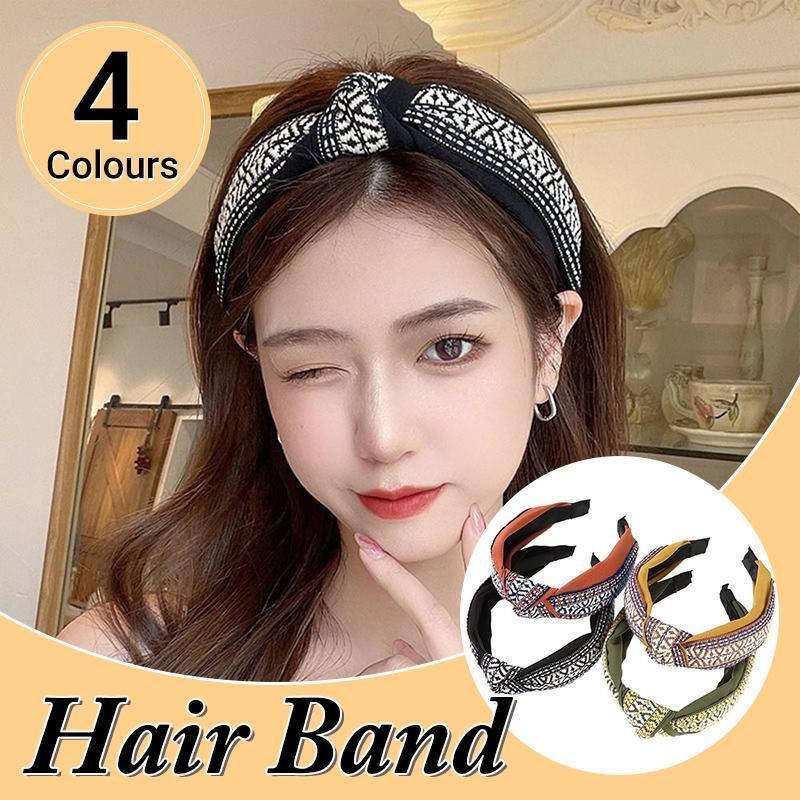 Women Lady Retro Boho Embroidery Cotton Wide Hair Headband Head Wrap Band hoop - Red