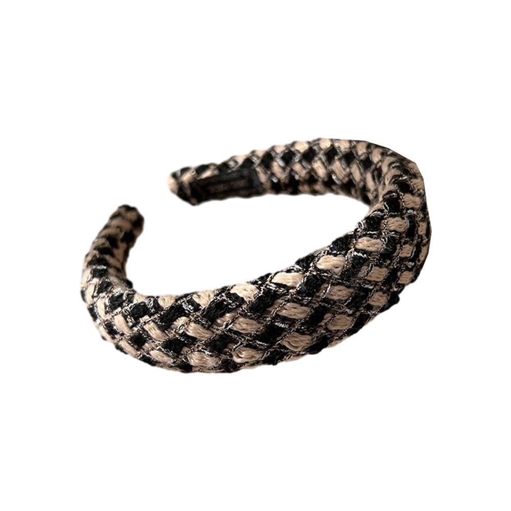 Women Plaid Headband Padded Hairband Wide Sponge Hair Hoop Band Head Decor - Light Khaki
