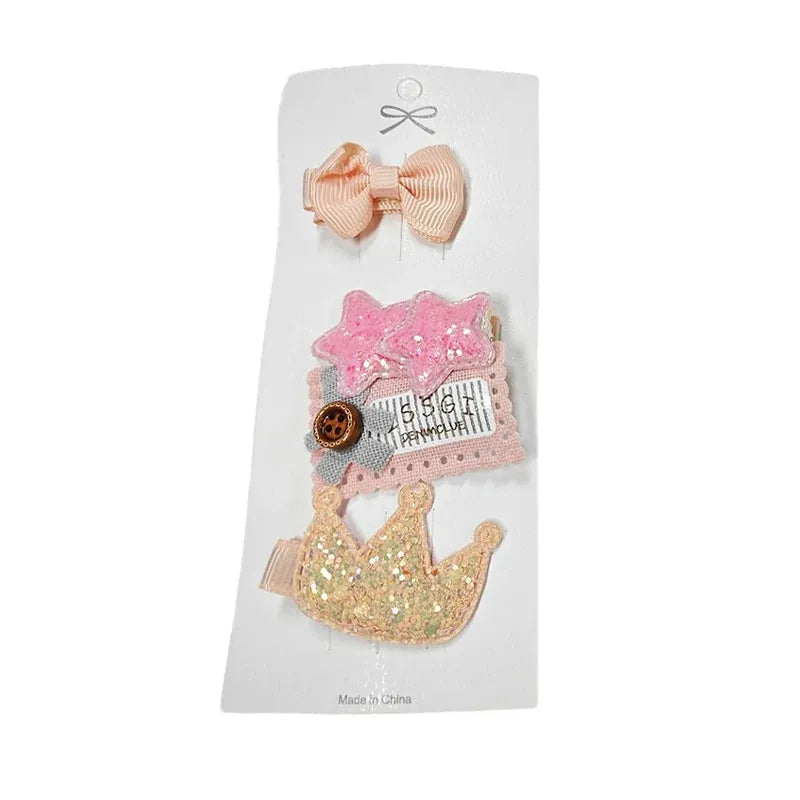 3/4PCS Christmas Hair Clips Set Bow Flower Hairpin Hairgrip Cute Girls Barrettes - Pink Double Star Set