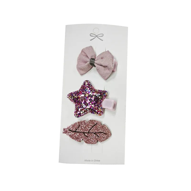 3/4PCS Christmas Hair Clips Set Bow Flower Hairpin Hairgrip Cute Girls Barrettes - Sequin Stars Set