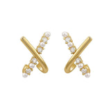 Golden Elegance Zircon Stud Earrings Women Wedding Jewelry Elegant Best Gift - Crossed-Pearls