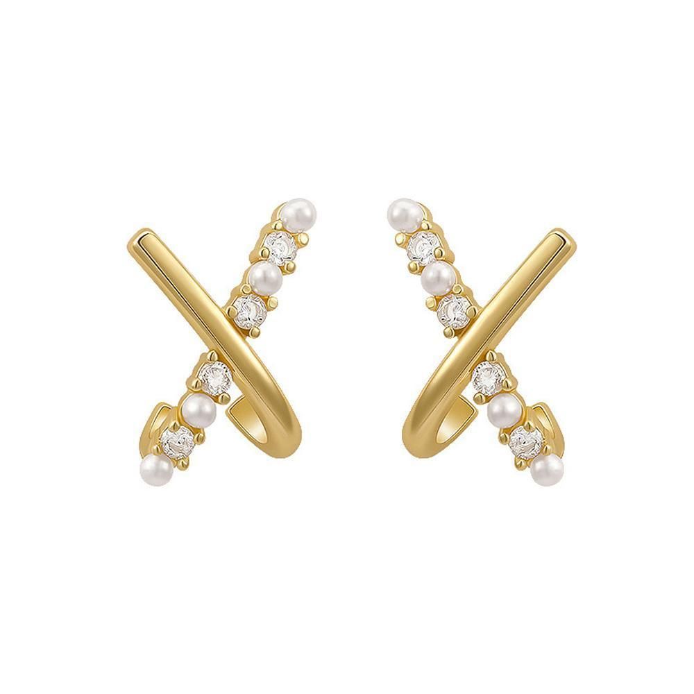 Golden Elegance Zircon Stud Earrings Women Wedding Jewelry Elegant Best Gift - Crossed-Pearls