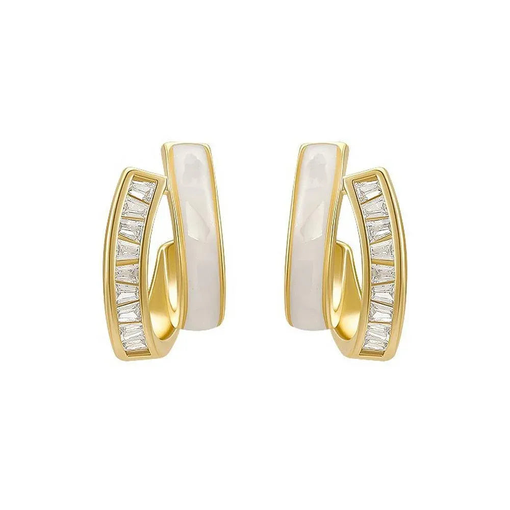 Golden Elegance Zircon Stud Earrings Women Wedding Jewelry Elegant Best Gift - Gold