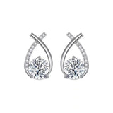 Gold Zircon Crossed Stud Earrings Elegant Simple  Earrings  For Women Fashion - Silver