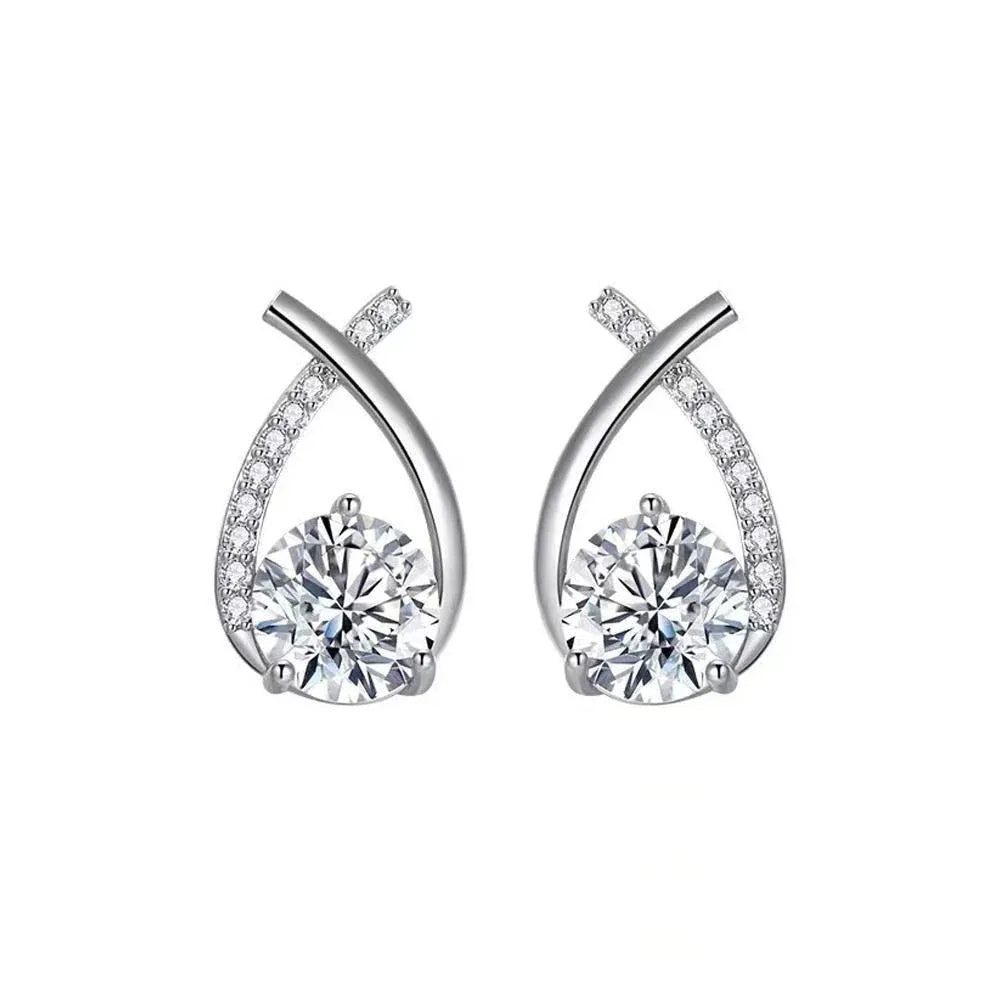 Gold Zircon Crossed Stud Earrings Elegant Simple  Earrings  For Women Fashion - Silver