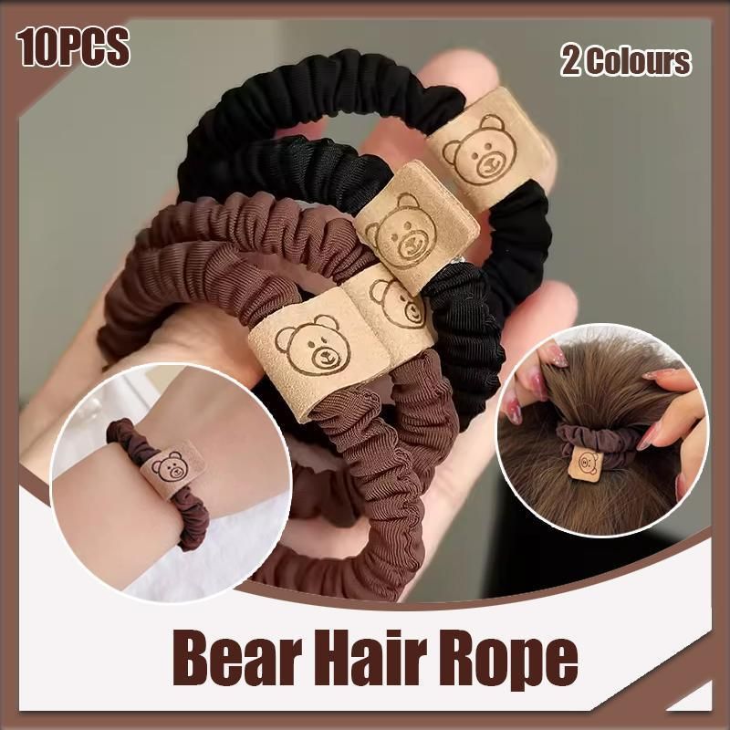 10PCS Brown and Black Bear Hair Ropes Elastic Ponytail Bands for Women Girls