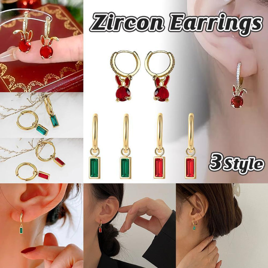 Fashion Gold Zircon Earrings Stud Drop Dangle Wedding Best Gift For Women - Square-Green