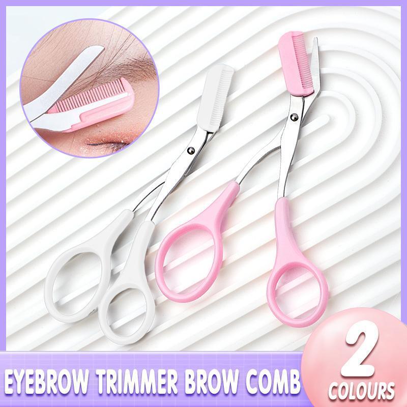 Eyebrow Trimmer Grooming Scissors Eyelash Thinning Shears Comb Brow Shaping Tool - White