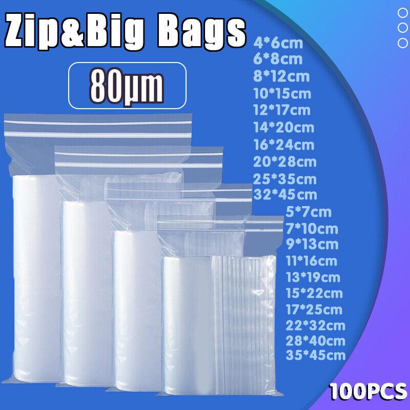 100X Bulk Clear Resealable PE Plastic Zip Bags - 13*19cm 100PCS