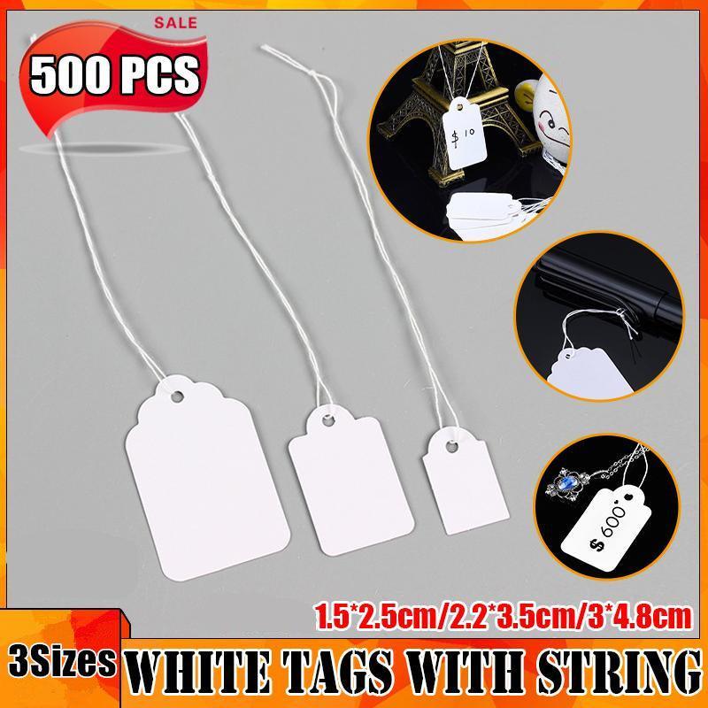 500PCS White Strung Tags Labels Retail Luggage Jewelry price tags with string - 1.5*2.5cm