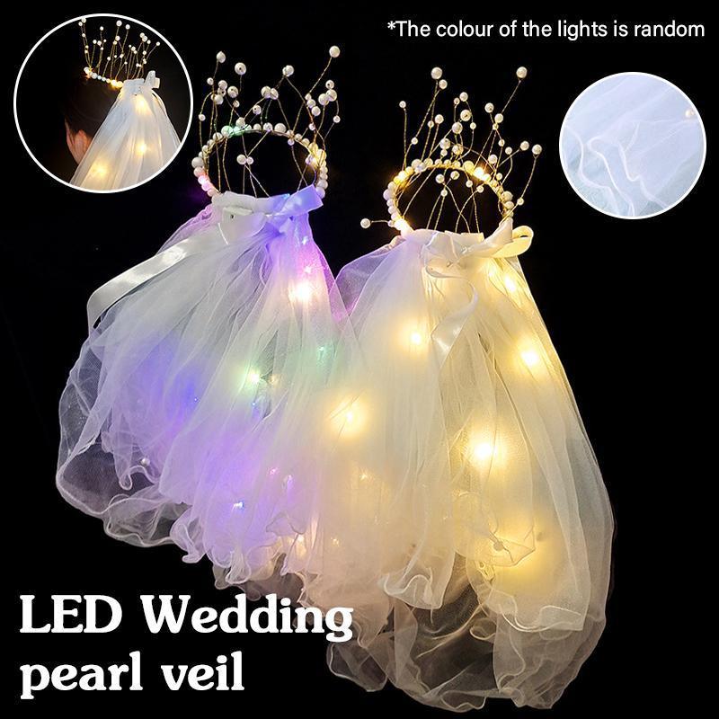 LED Crowns Glowing Headdress Wedding Bride Crowns Pearl Headwear viel party
