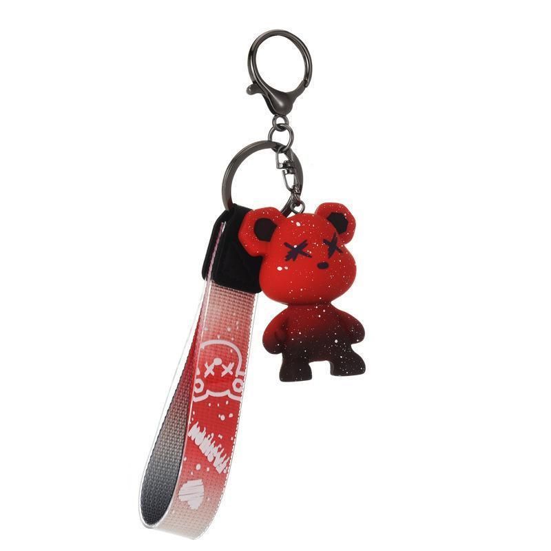 Car Keyring Animal Key Ring Lanyard Bear Keychain Gradient colour Bear Keychain - Red