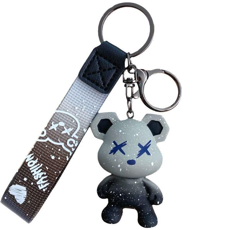 Car Keyring Animal Key Ring Lanyard Bear Keychain Gradient colour Bear Keychain - Grey