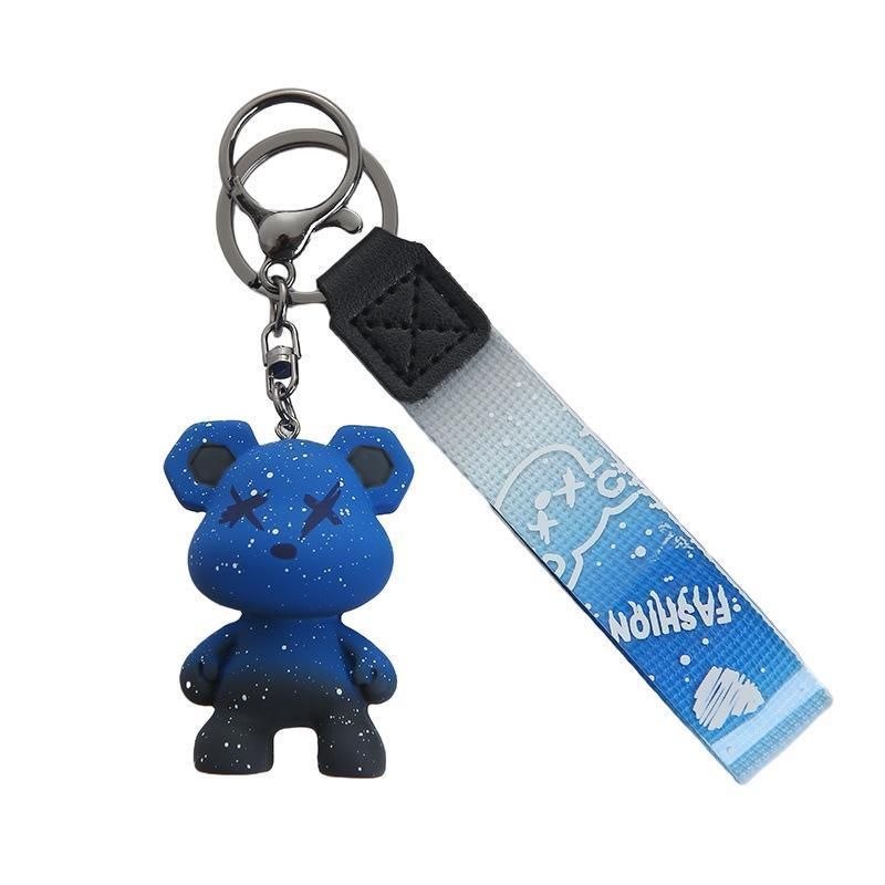 Car Keyring Animal Key Ring Lanyard Bear Keychain Gradient colour Bear Keychain - Blue