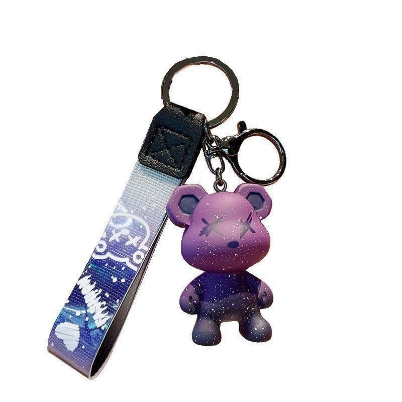 Car Keyring Animal Key Ring Lanyard Bear Keychain Gradient colour Bear Keychain - Purple