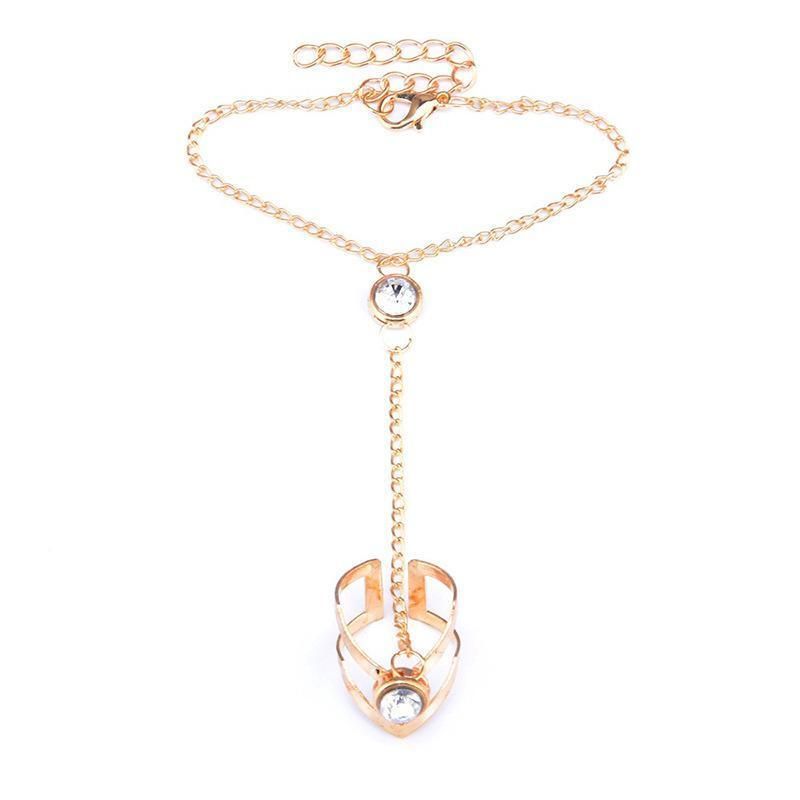 Geometric Hollow Arrow Ring Bracelet Integrated Creative Finger Chain Set Chain - Gold