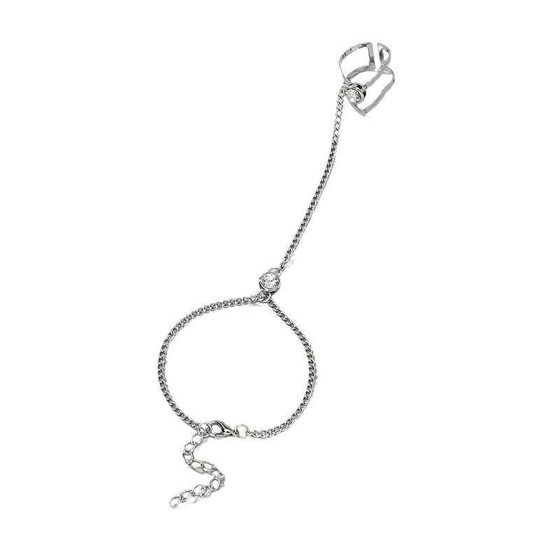 Geometric Hollow Arrow Ring Bracelet Integrated Creative Finger Chain Set Chain - Silver