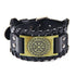 Viking Compass Leather Bracelet Men Adjustable PU Leather Cuff Runes Wristband - Bronze
