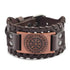 Viking Compass Leather Bracelet Men Adjustable PU Leather Cuff Runes Wristband - Copper