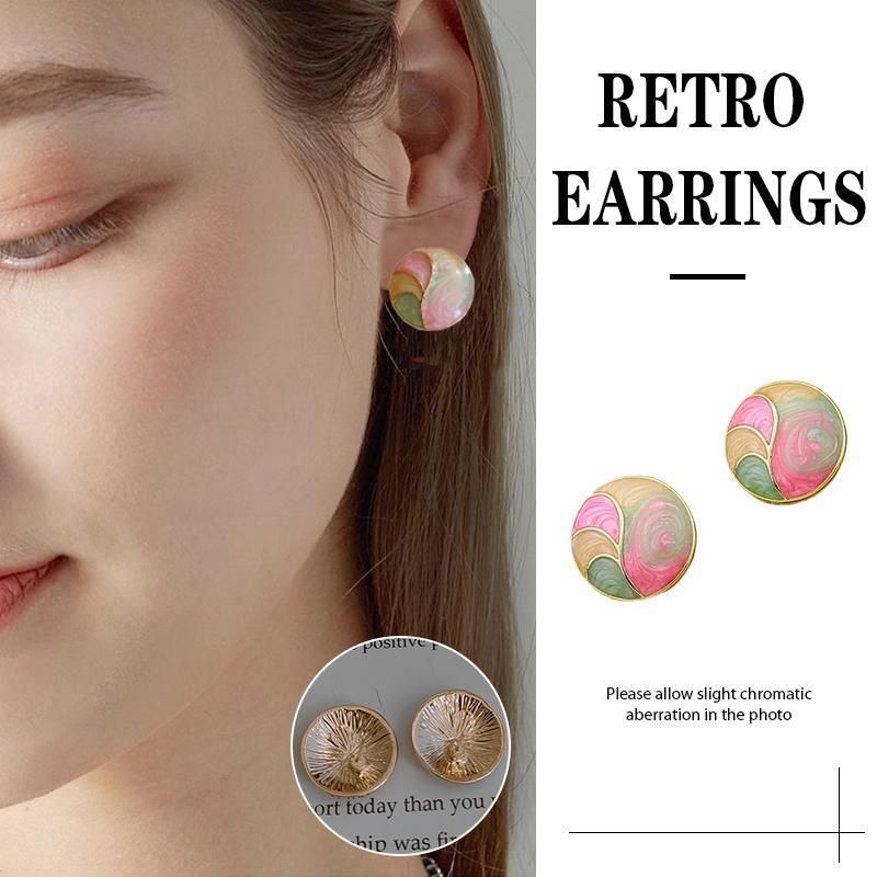 925 Silver Retro Geometry Oil Painting Color Mixing Dangle Earrings Jewlery Gift