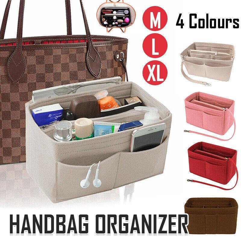 Felt Handbag Organizer Insert with Multiple Pockets for Tote and Purse - Beige L Size